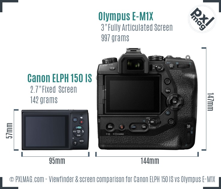 Canon ELPH 150 IS vs Olympus E-M1X Screen and Viewfinder comparison