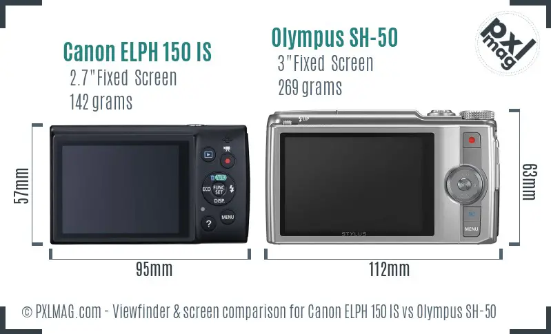 Canon ELPH 150 IS vs Olympus SH-50 Screen and Viewfinder comparison