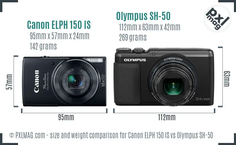 Canon ELPH 150 IS vs Olympus SH-50 size comparison