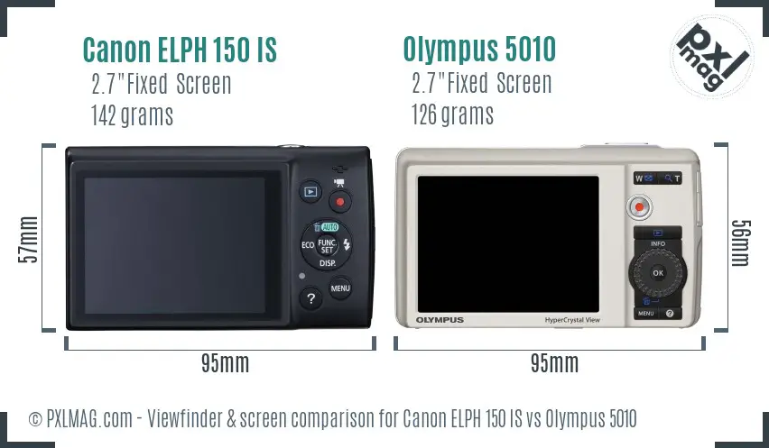 Canon ELPH 150 IS vs Olympus 5010 Screen and Viewfinder comparison
