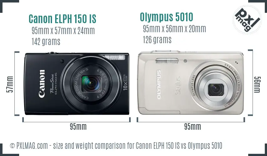 Canon ELPH 150 IS vs Olympus 5010 size comparison