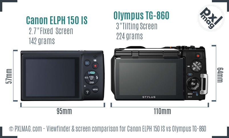 Canon ELPH 150 IS vs Olympus TG-860 Screen and Viewfinder comparison