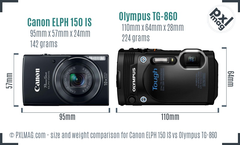 Canon ELPH 150 IS vs Olympus TG-860 size comparison