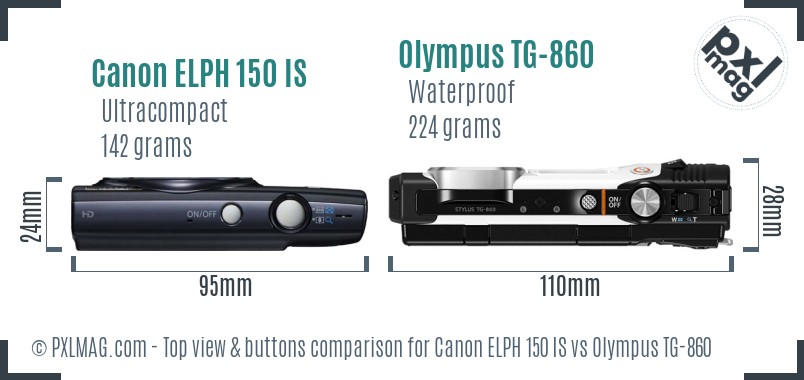 Canon ELPH 150 IS vs Olympus TG-860 top view buttons comparison