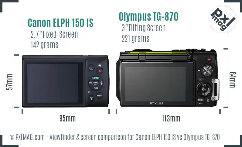Canon ELPH 150 IS vs Olympus TG-870 Screen and Viewfinder comparison