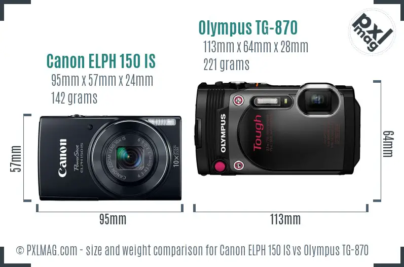 Canon ELPH 150 IS vs Olympus TG-870 size comparison