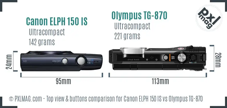 Canon ELPH 150 IS vs Olympus TG-870 top view buttons comparison