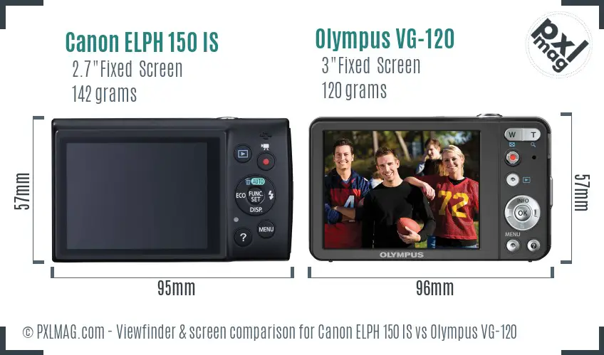 Canon ELPH 150 IS vs Olympus VG-120 Screen and Viewfinder comparison