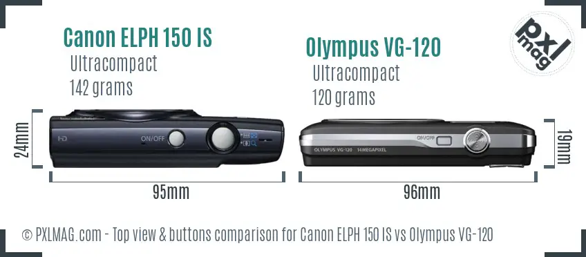 Canon ELPH 150 IS vs Olympus VG-120 top view buttons comparison