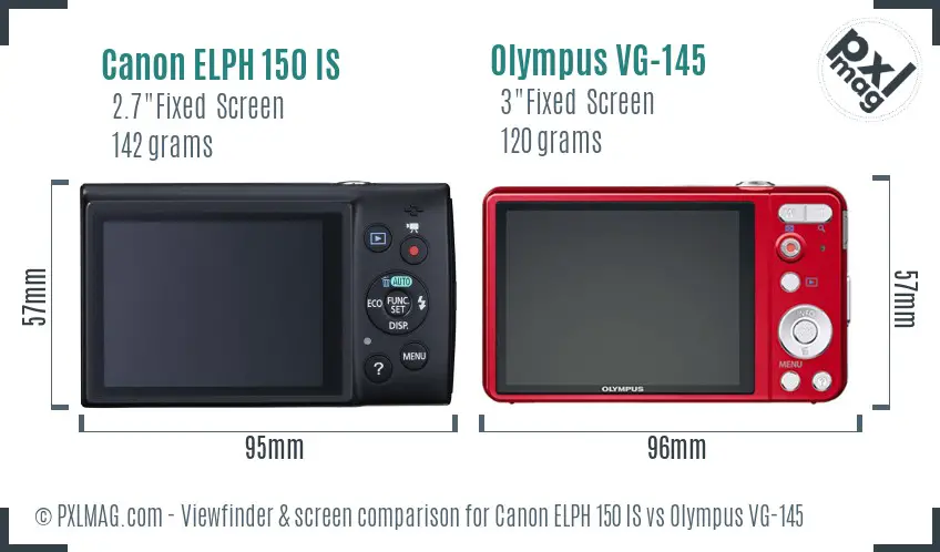 Canon ELPH 150 IS vs Olympus VG-145 Screen and Viewfinder comparison