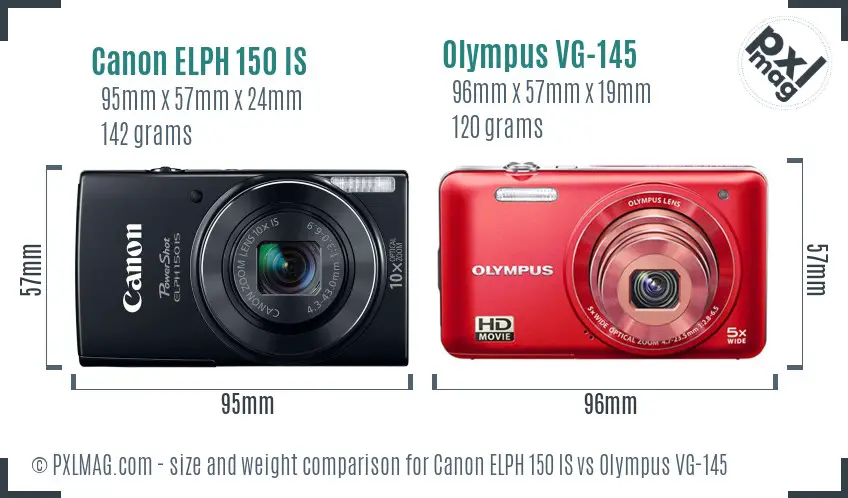 Canon ELPH 150 IS vs Olympus VG-145 size comparison