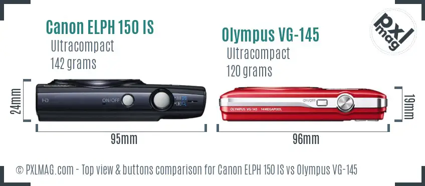 Canon ELPH 150 IS vs Olympus VG-145 top view buttons comparison