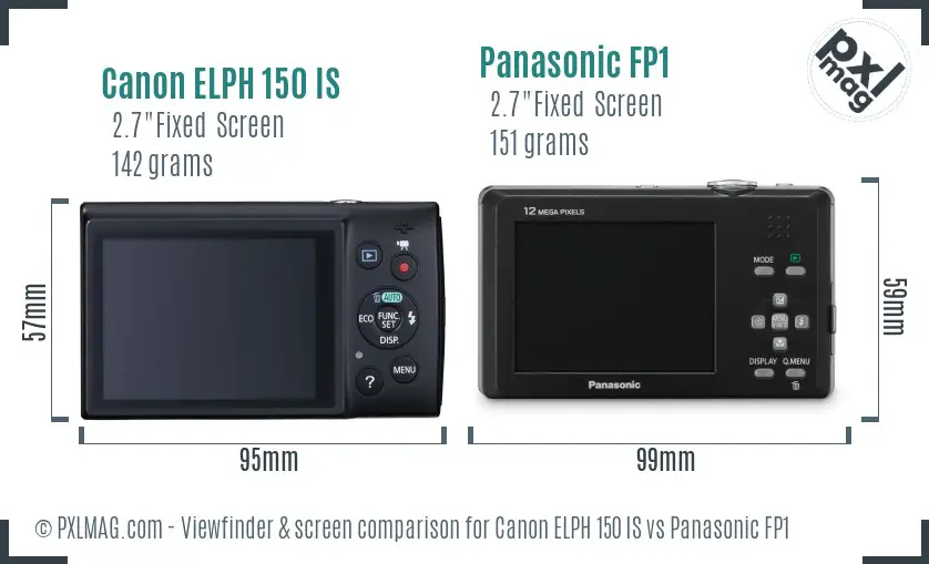 Canon ELPH 150 IS vs Panasonic FP1 Screen and Viewfinder comparison