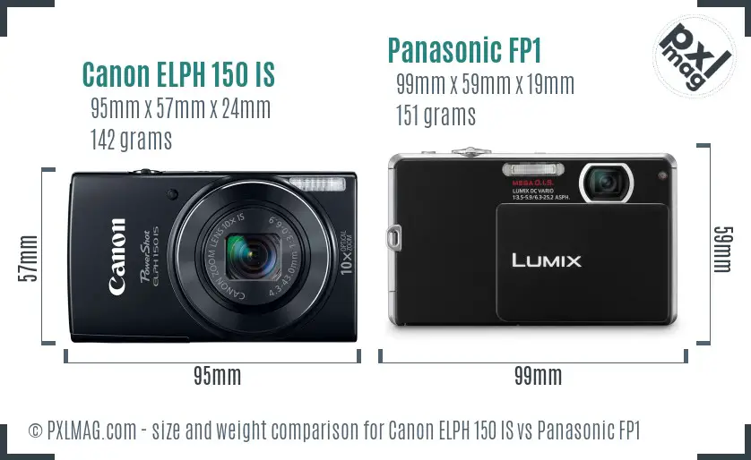 Canon ELPH 150 IS vs Panasonic FP1 size comparison