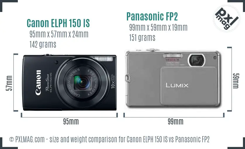 Canon ELPH 150 IS vs Panasonic FP2 size comparison Canon ELPH 150 IS vs Panasonic FP2 size comparison