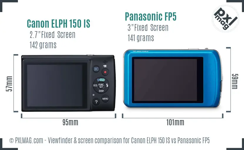 Canon ELPH 150 IS vs Panasonic FP5 Screen and Viewfinder comparison