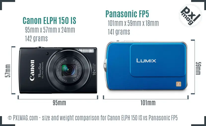 Canon ELPH 150 IS vs Panasonic FP5 size comparison