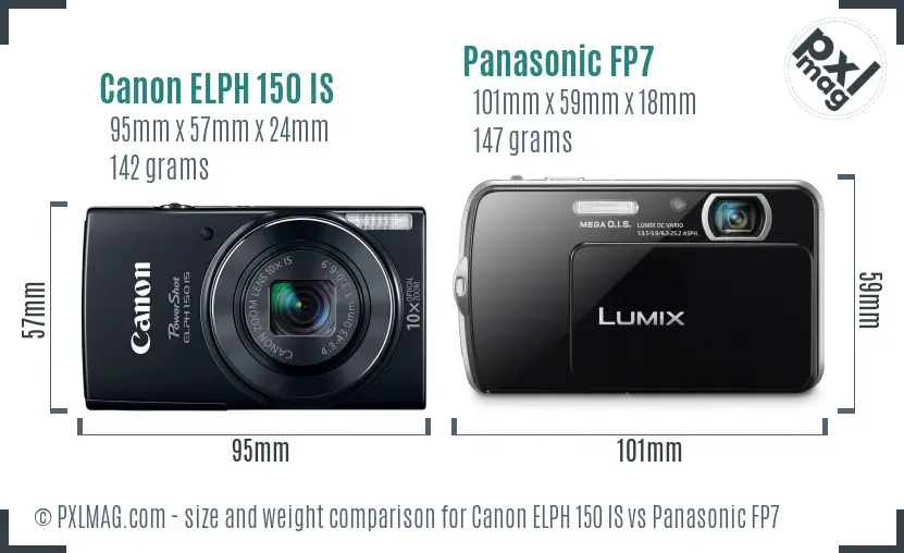 Canon ELPH 150 IS vs Panasonic FP7 size comparison