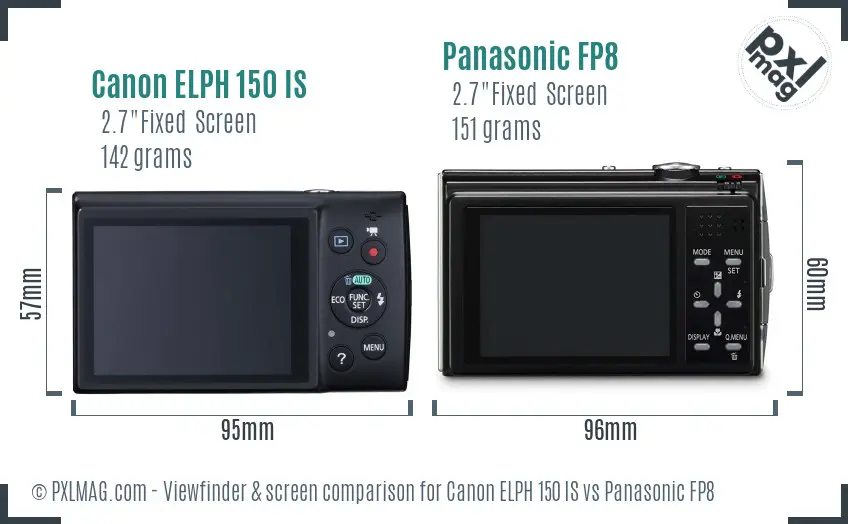Canon ELPH 150 IS vs Panasonic FP8 Screen and Viewfinder comparison