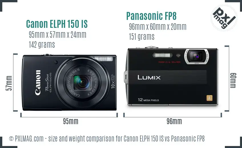 Canon ELPH 150 IS vs Panasonic FP8 size comparison