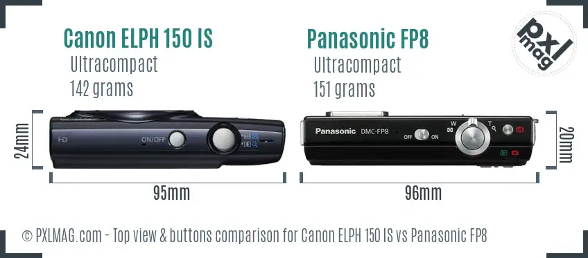 Canon ELPH 150 IS vs Panasonic FP8 top view buttons comparison
