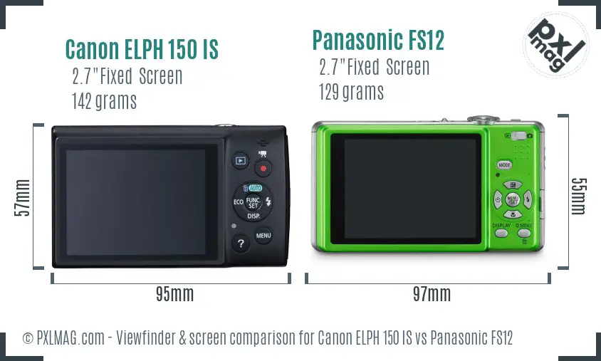 Canon ELPH 150 IS vs Panasonic FS12 Screen and Viewfinder comparison