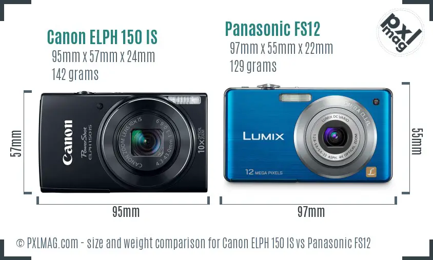 Canon ELPH 150 IS vs Panasonic FS12 size comparison