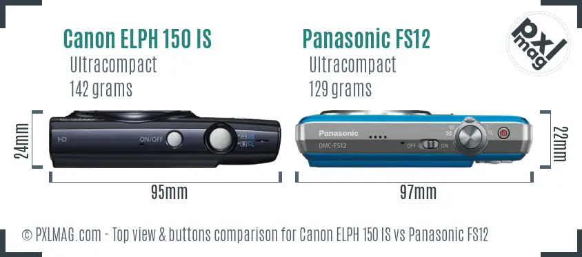 Canon ELPH 150 IS vs Panasonic FS12 top view buttons comparison