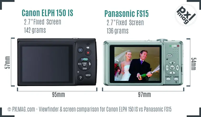 Canon ELPH 150 IS vs Panasonic FS15 Screen and Viewfinder comparison