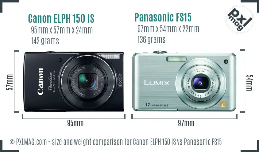 Canon ELPH 150 IS vs Panasonic FS15 size comparison