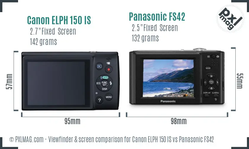 Canon ELPH 150 IS vs Panasonic FS42 Screen and Viewfinder comparison