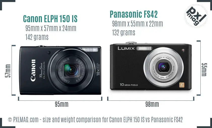 Canon ELPH 150 IS vs Panasonic FS42 size comparison