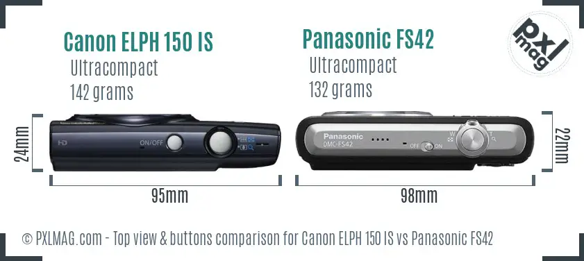 Canon ELPH 150 IS vs Panasonic FS42 top view buttons comparison