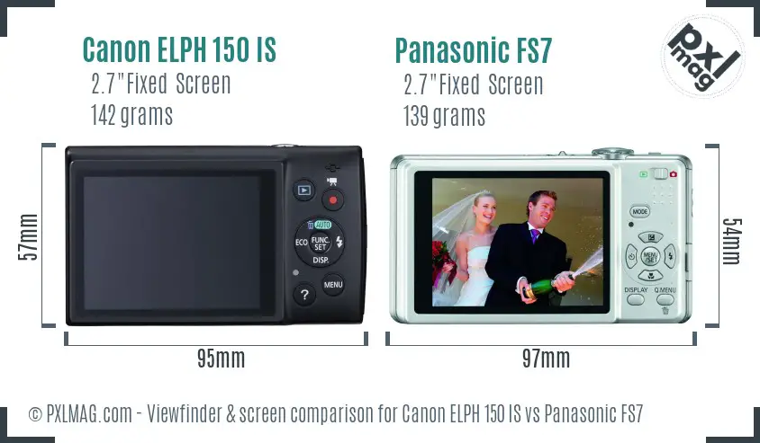 Canon ELPH 150 IS vs Panasonic FS7 Screen and Viewfinder comparison