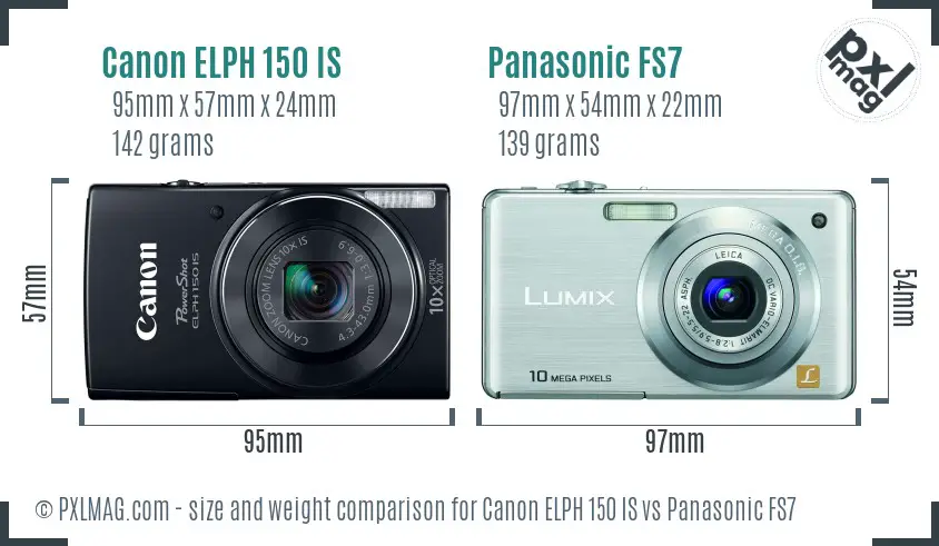 Canon ELPH 150 IS vs Panasonic FS7 size comparison