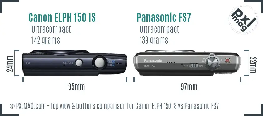 Canon ELPH 150 IS vs Panasonic FS7 top view buttons comparison