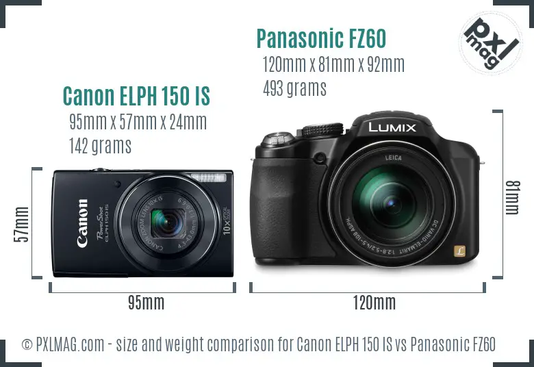Canon ELPH 150 IS vs Panasonic FZ60 size comparison