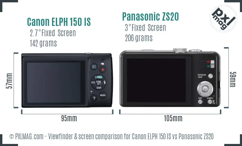 Canon ELPH 150 IS vs Panasonic ZS20 Screen and Viewfinder comparison