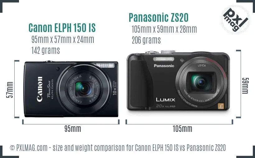 Canon ELPH 150 IS vs Panasonic ZS20 size comparison