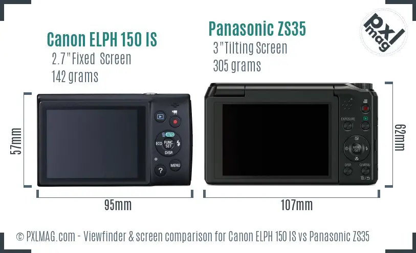 Canon ELPH 150 IS vs Panasonic ZS35 Screen and Viewfinder comparison