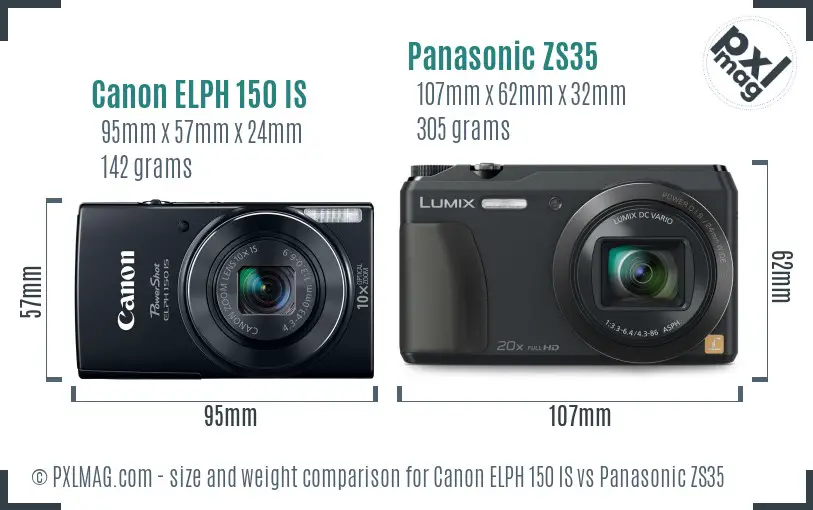 Canon ELPH 150 IS vs Panasonic ZS35 size comparison