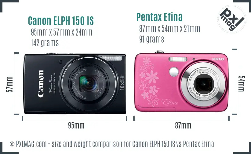 Canon ELPH 150 IS vs Pentax Efina size comparison