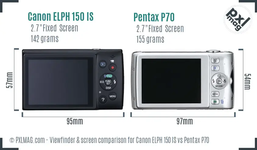 Canon ELPH 150 IS vs Pentax P70 Screen and Viewfinder comparison