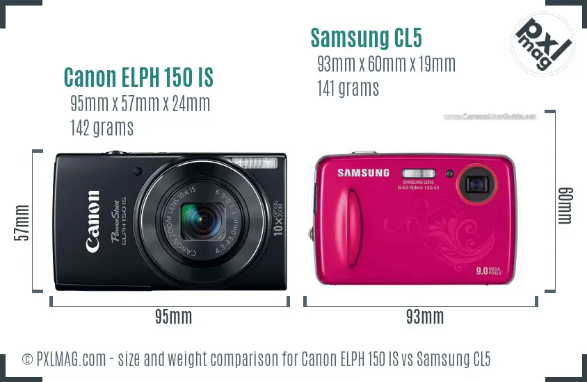Canon ELPH 150 IS vs Samsung CL5 size comparison