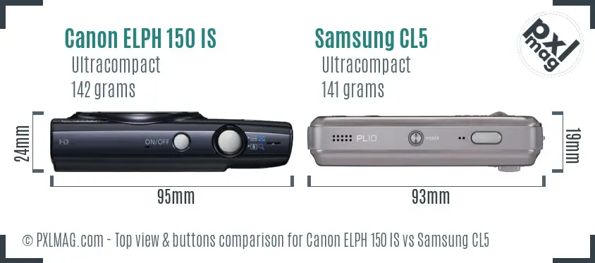 Canon ELPH 150 IS vs Samsung CL5 top view buttons comparison