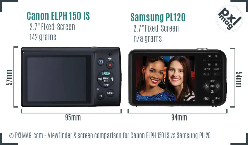 Canon ELPH 150 IS vs Samsung PL120 Screen and Viewfinder comparison