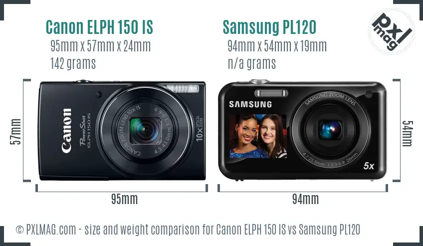 Canon ELPH 150 IS vs Samsung PL120 size comparison