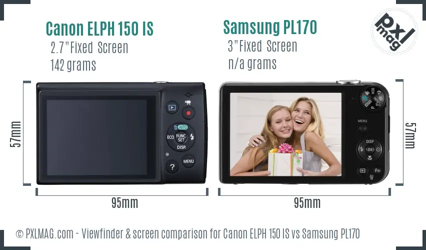 Canon ELPH 150 IS vs Samsung PL170 Screen and Viewfinder comparison