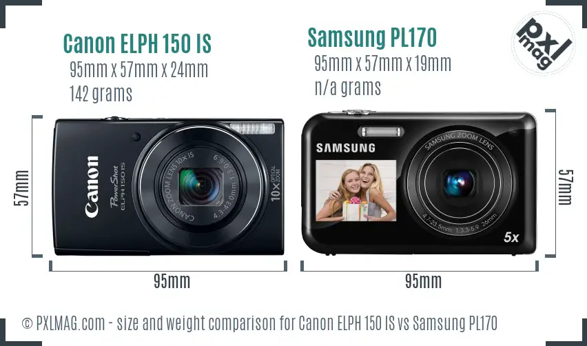 Canon ELPH 150 IS vs Samsung PL170 size comparison
