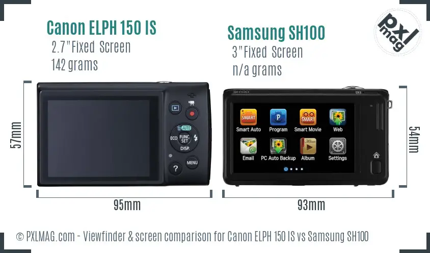 Canon ELPH 150 IS vs Samsung SH100 Screen and Viewfinder comparison